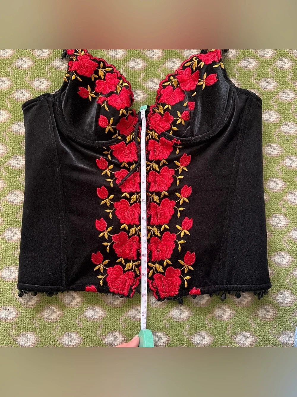 Victoria's Secret Black Bustier Camisole with Red Floral Embroidery - Picture 6 of 7